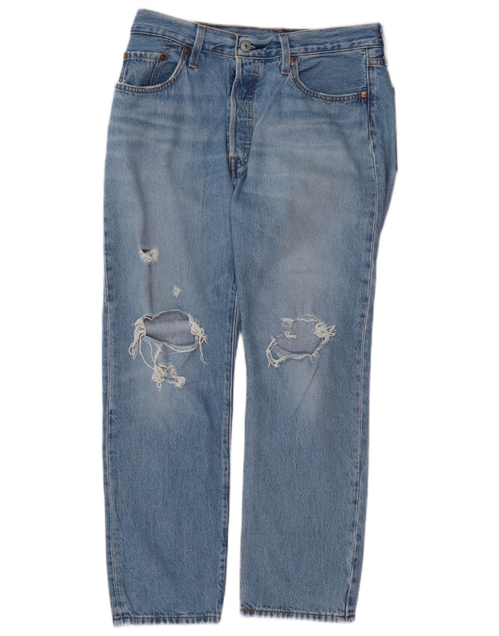 LEVI'S Dame 501 Distressed Straight Jeans W29 L26 Blå Bomuld