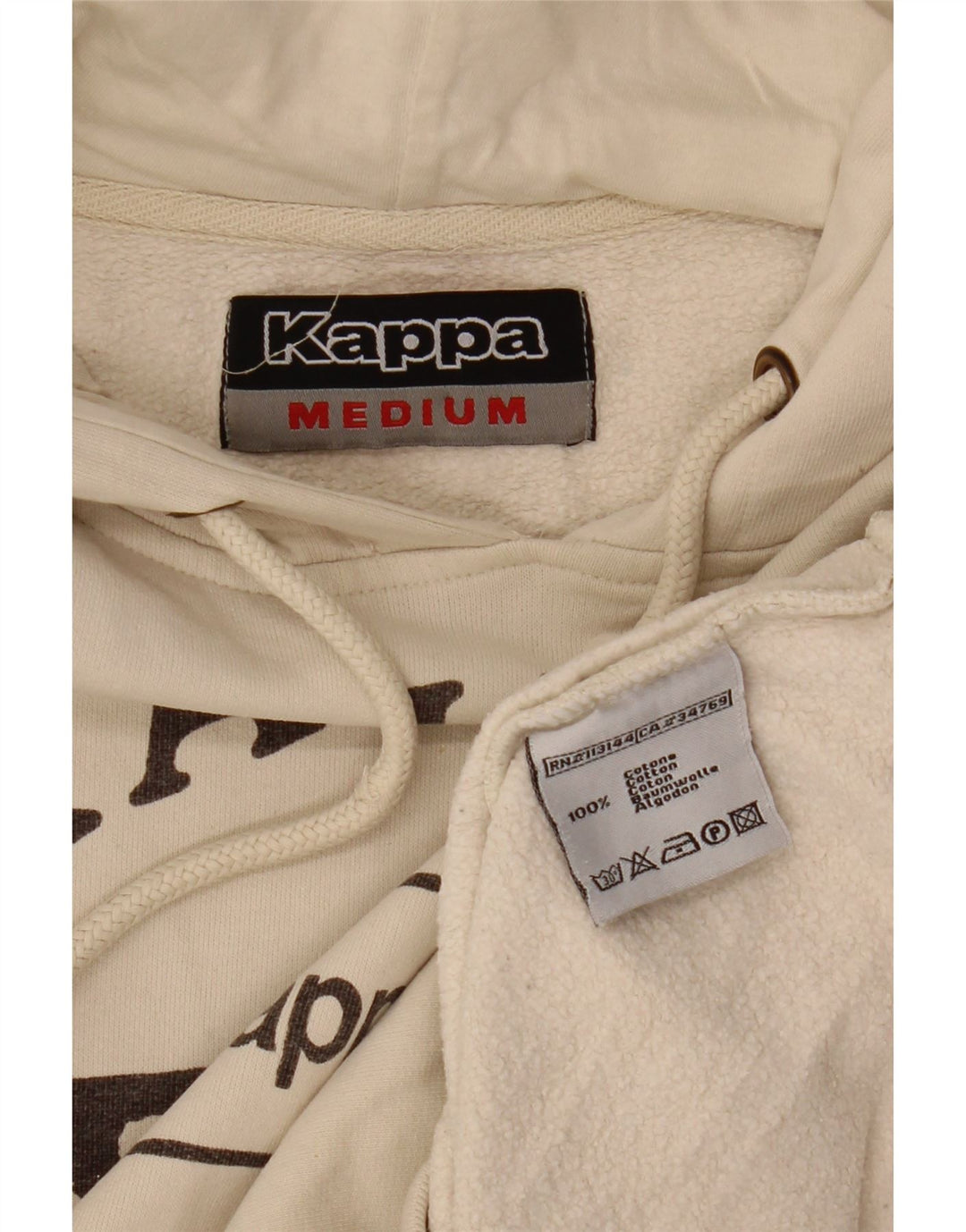 KAPPA Trænings Grafisk Hoodie Jumper UK 14 Medium Off White Bomuld