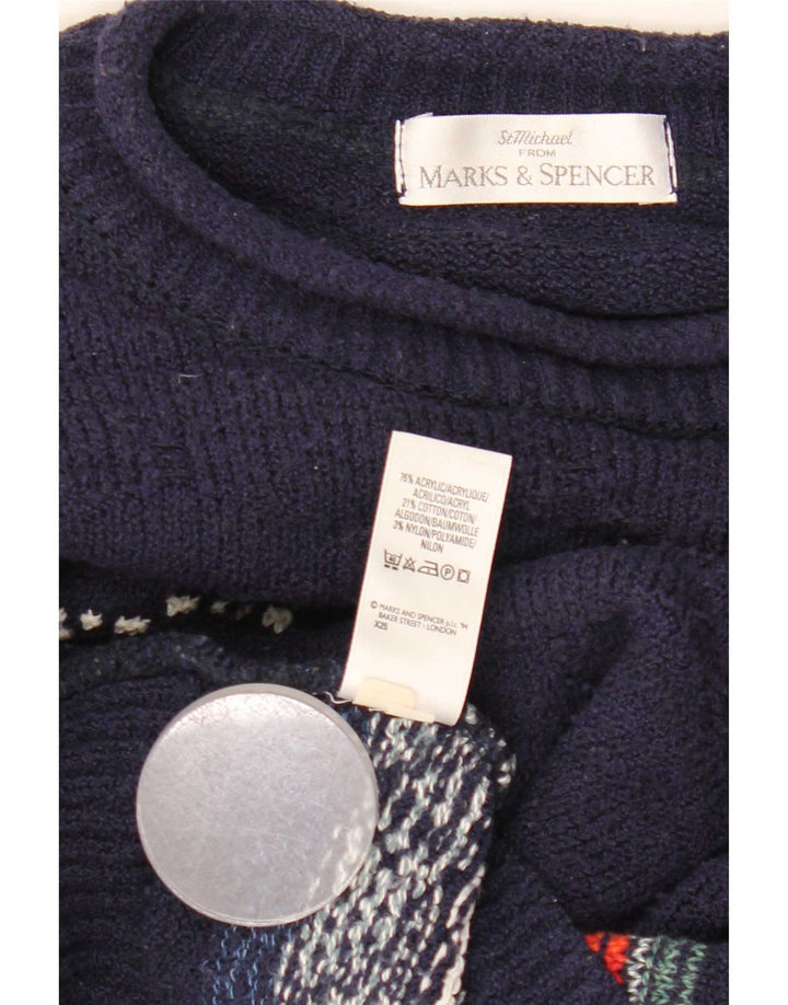 Marks & Spencer Herre sweater med rund hals, stor marineblå Fair Isle