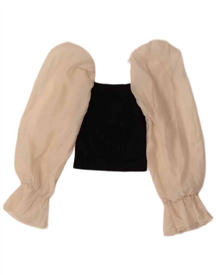 Zara Langærmet Crop Top UK 12 Medium Sort Colourblock