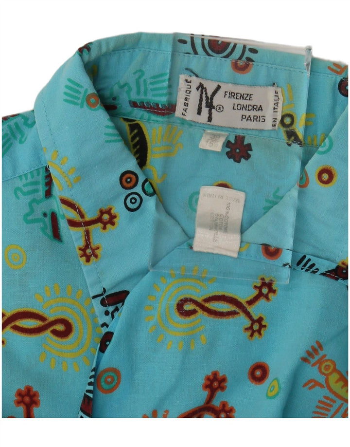 Firenze Kortærmet skjorte med abstrakt mønster til mænd Størrelse 39 15 1/2 Medium Blue