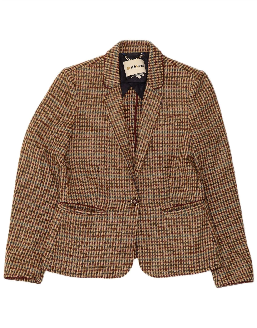 RICH & ROYAL Dame 1-knaps blazerjakke EU 38 Medium Brown Houndstooth
