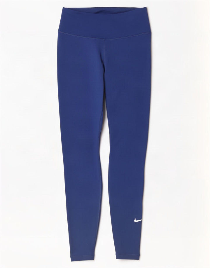Nike Dame Leggings UK 8 Small Navy Blue Polyester