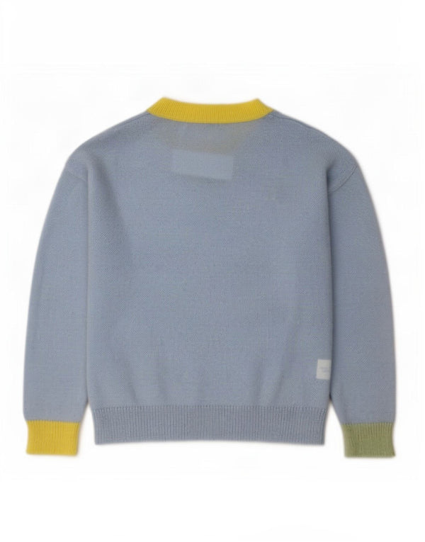 Benetton Womens Boat Neck Jumper Sweater UK 10 Small Blue Colourblock