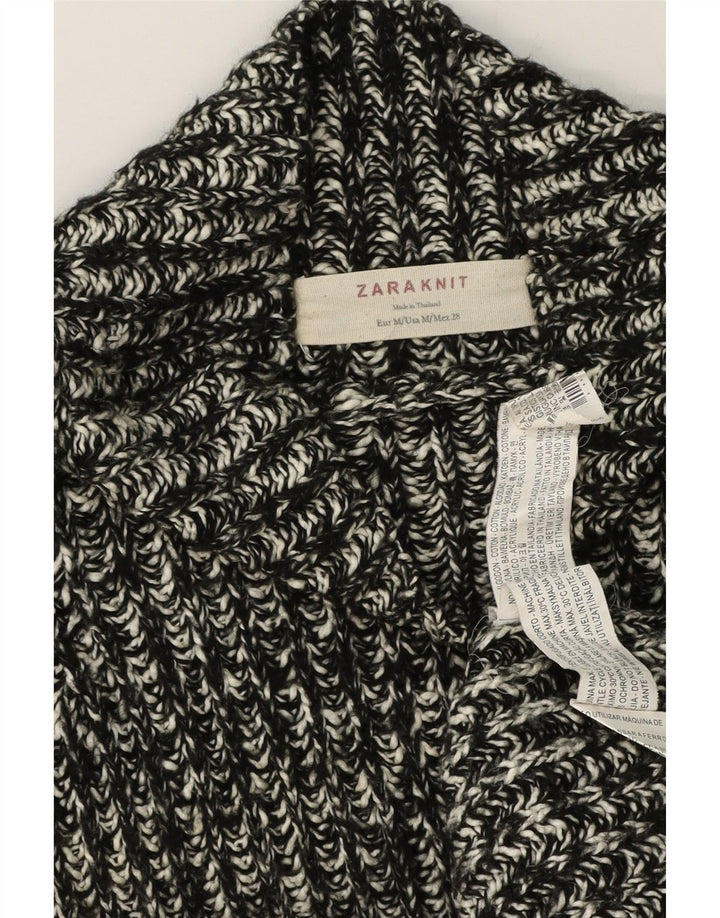 Zara Dame Turtle Neck Jumper Sweater UK 14 Medium Black Flecked Bomuld