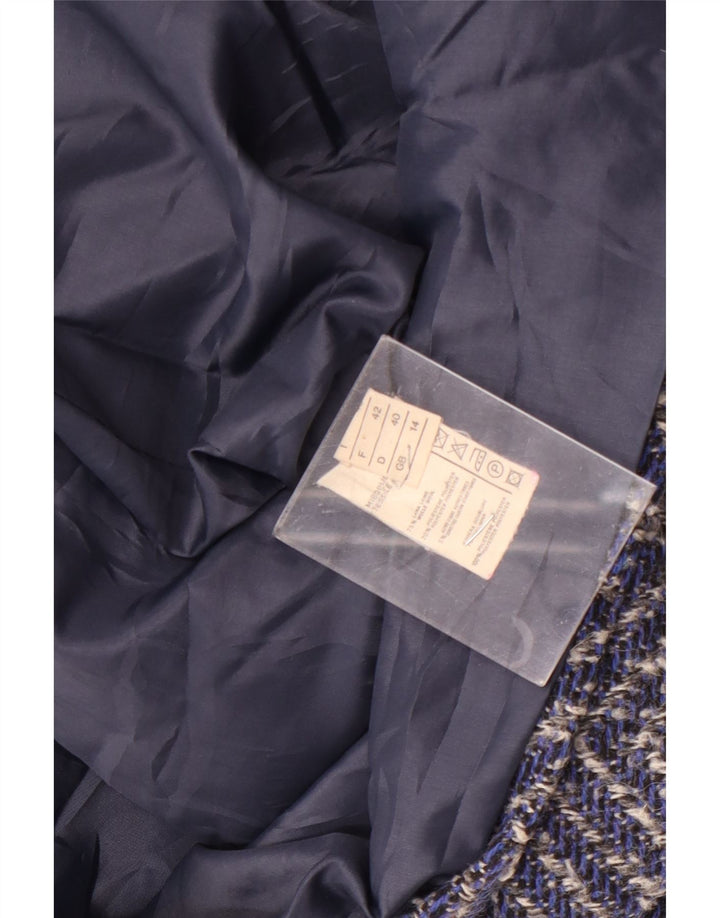 Vintage Dame Dobbeltradet Frakke UK 14 Large Navy Blue Chevron Wool