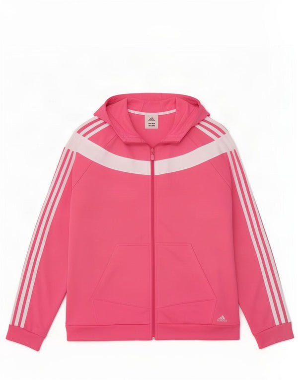Adidas Womens Zip Hoodie Sweater UK 20/22 XL Pink Colourblock Polyester