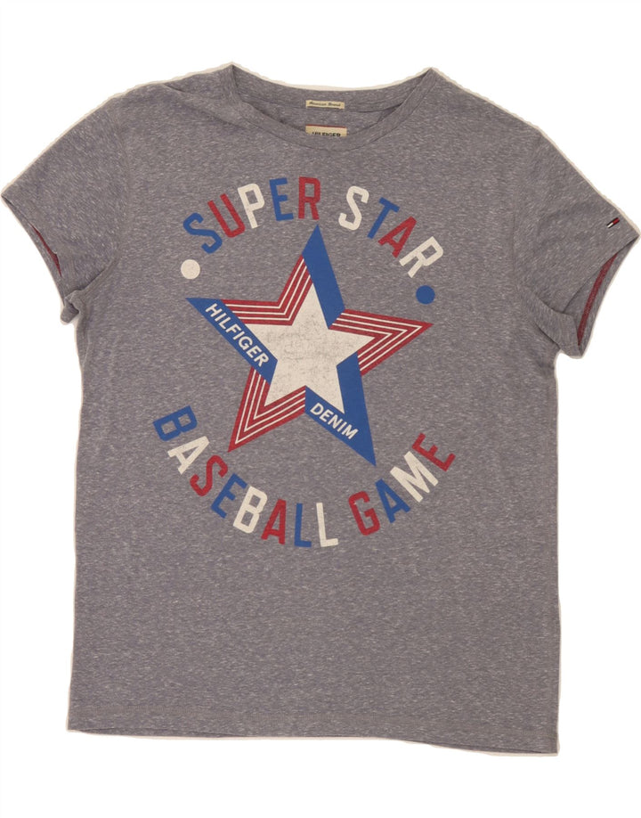 TOMMY HILFIGER Mens Graphic T-Shirt Top Medium Navy Blue Flecked Vintage Tommy Hilfiger and Second-Hand Tommy Hilfiger from Messina Hembry 