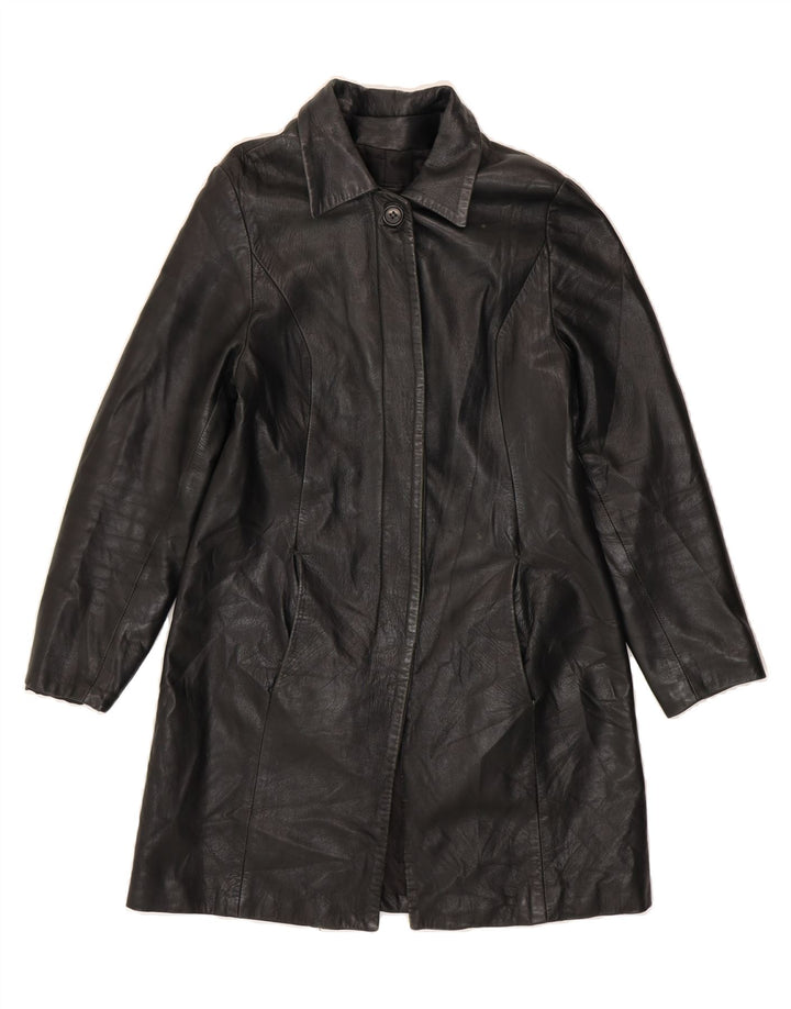 VINTAGE Womens Leather Coat UK 14 Medium Black Leather Vintage Vintage and Second-Hand Vintage from Messina Hembry 