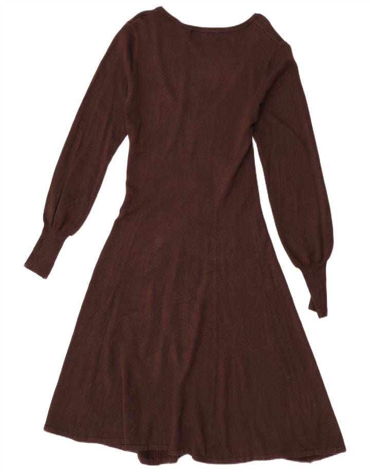Zara Dame Langærmet A-Line Kjole UK 12 Medium Brown Rayon