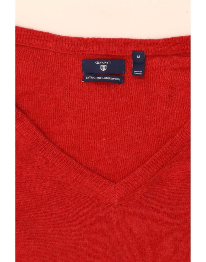 Gant Dame V-hals sweater UK 14 Medium Rød lammeuld