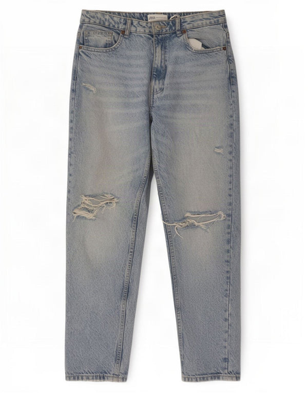 Zara Womens Distressed Tapered Jeans EU 38 Small W28 L28 Blue Cotton