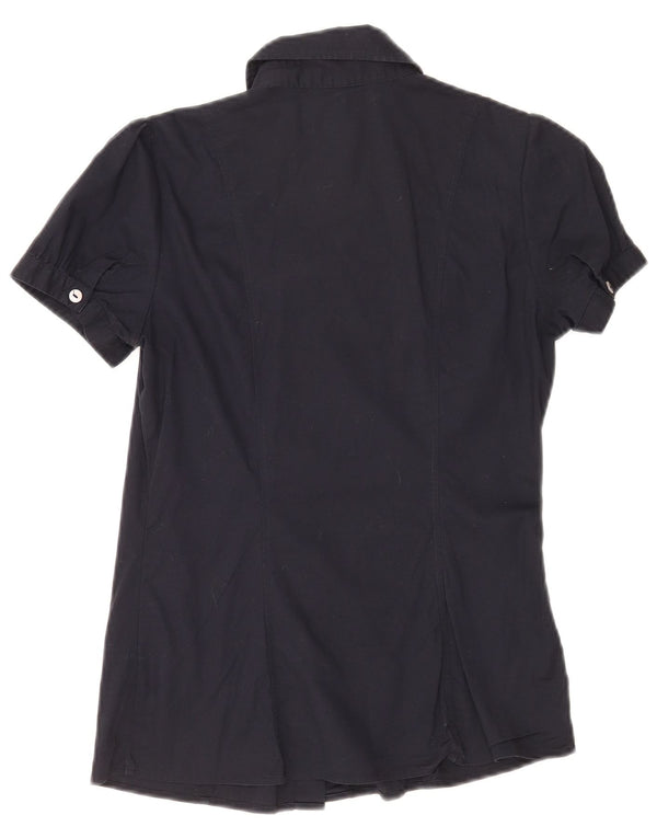 Benetton kortærmet skjorte til kvinder UK 10 Lille marineblå bomuld