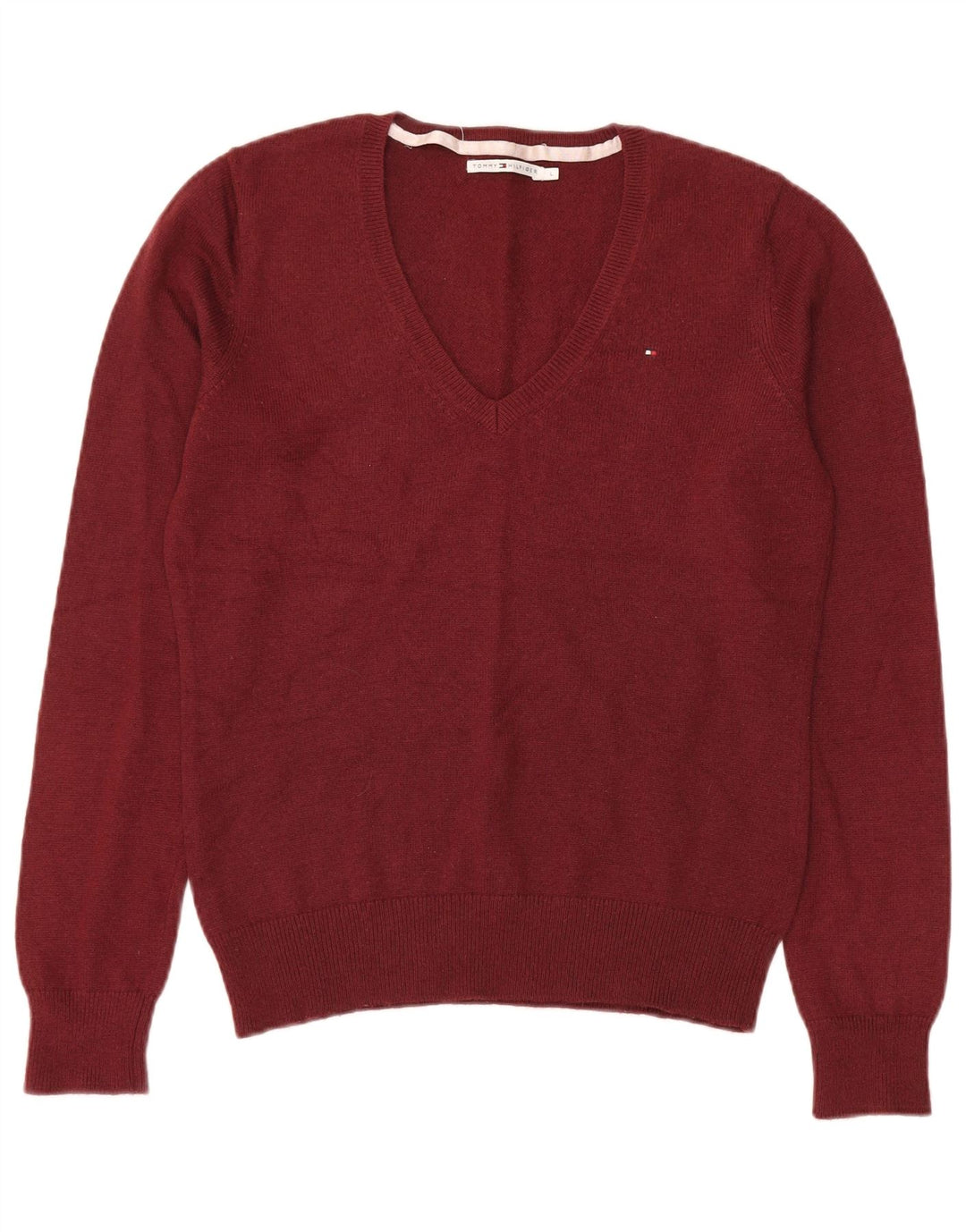Tommy Hilfiger Dame V-hals sweater UK 14 Large Maroon