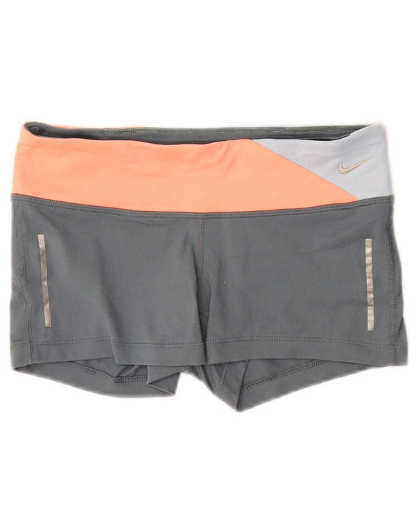 Nike Dame Dri Fit sportsshorts UK 8 Small Grey Colourblock Polyester