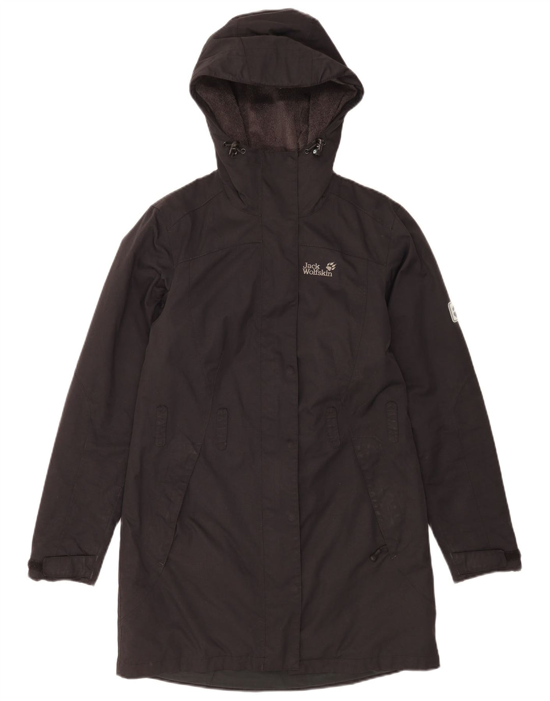 Jack Wolfskin Dame Hætte Oversized Windbreaker Coat UK 10 Small Black