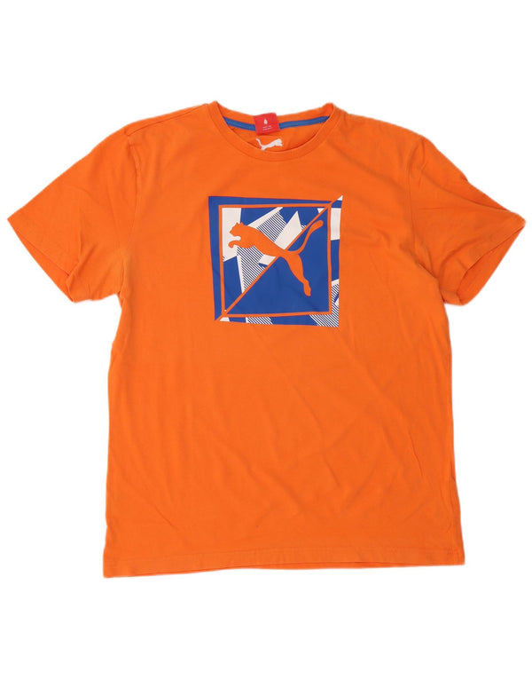 Puma Mens Graphic T-Shirt Top Large Orange Cotton