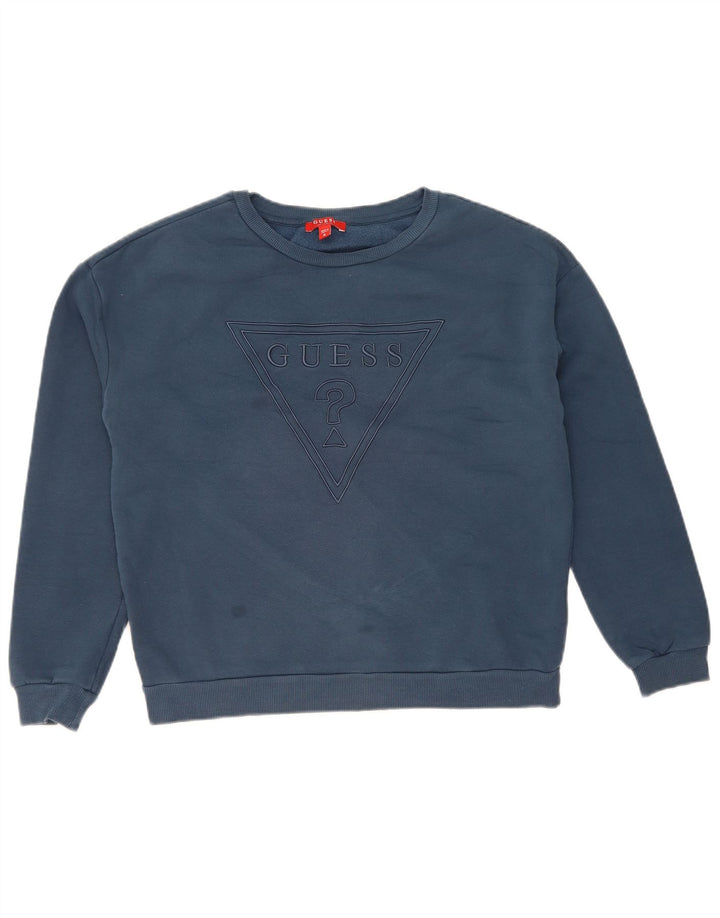 GUESS Womens Oversized Sweatshirt Jumper UK 14 Medium Navy Blue Cotton