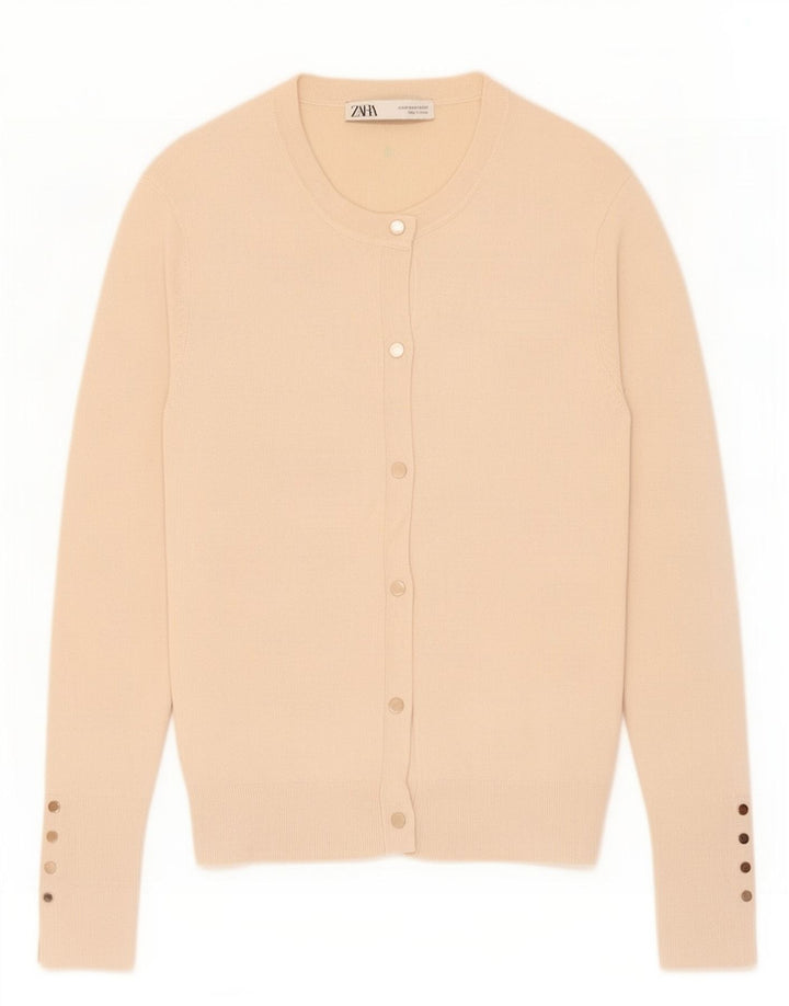 Zara Dame Cardigan Sweater UK 12 Medium Beige Viscose