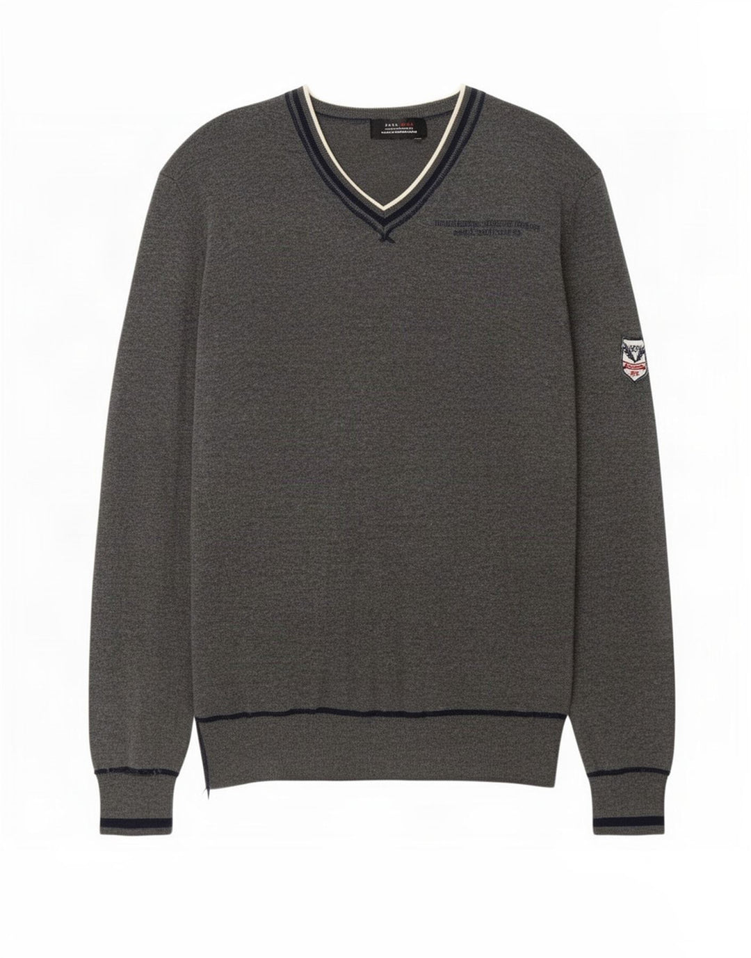 Zara Herre grafisk V-hals sweater mellemgrå
