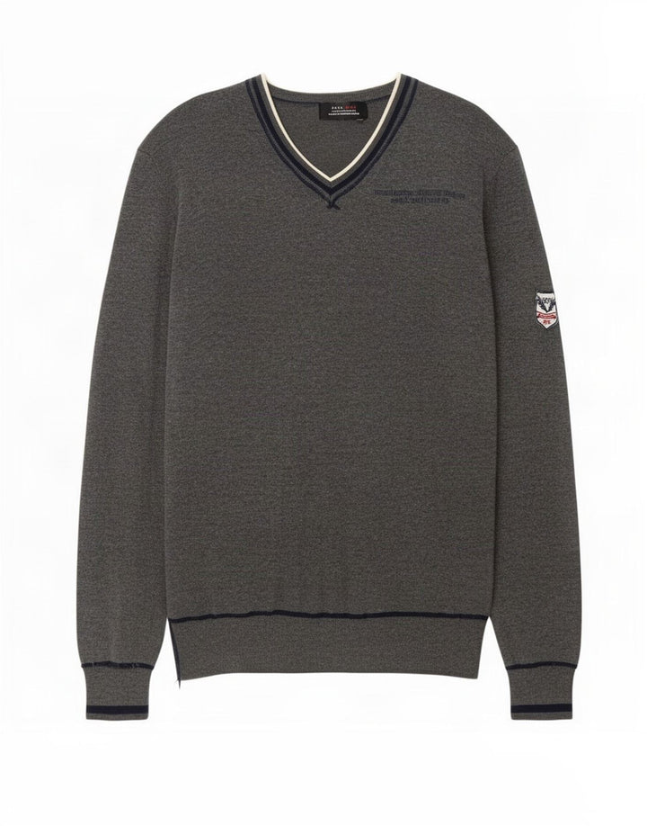 Zara Herre grafisk V-hals sweater mellemgrå