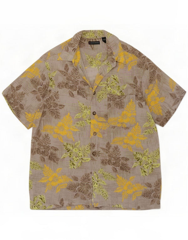 Knights Bridge Herre Hawaii kortærmet skjorte Large Grey Floral Rayon