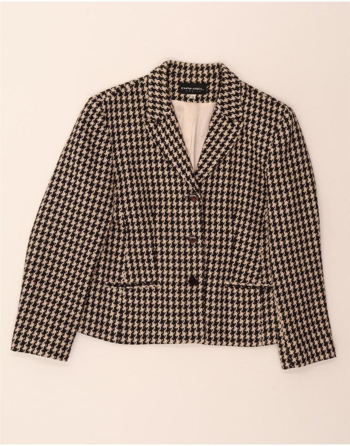 VINTAGE Womens 3 Button Blazer Jacket UK 12 Medium Black Houndstooth Vintage Vintage and Second-Hand Vintage from Messina Hembry 