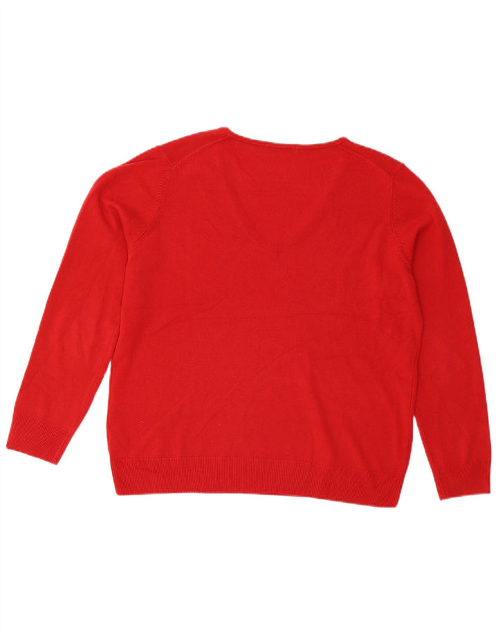 Marks & Spencer Dame V-hals Jumper Sweater UK 16 Stor Rød Akryl