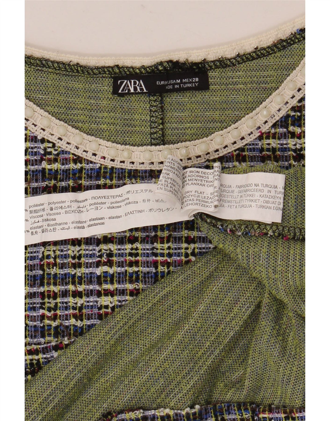 Zara Womens Crop T-Shirt Top UK 12 Medium Flerfarvet ternet polyester