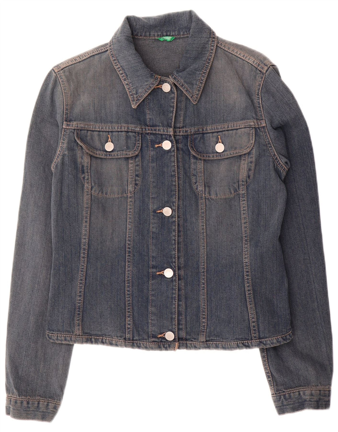 Benetton Dame Crop Denim Jacket UK 14 Medium Blue Bomuld