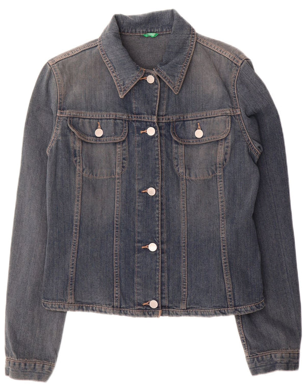 Benetton Dame Crop Denim Jacket UK 14 Medium Blue Bomuld