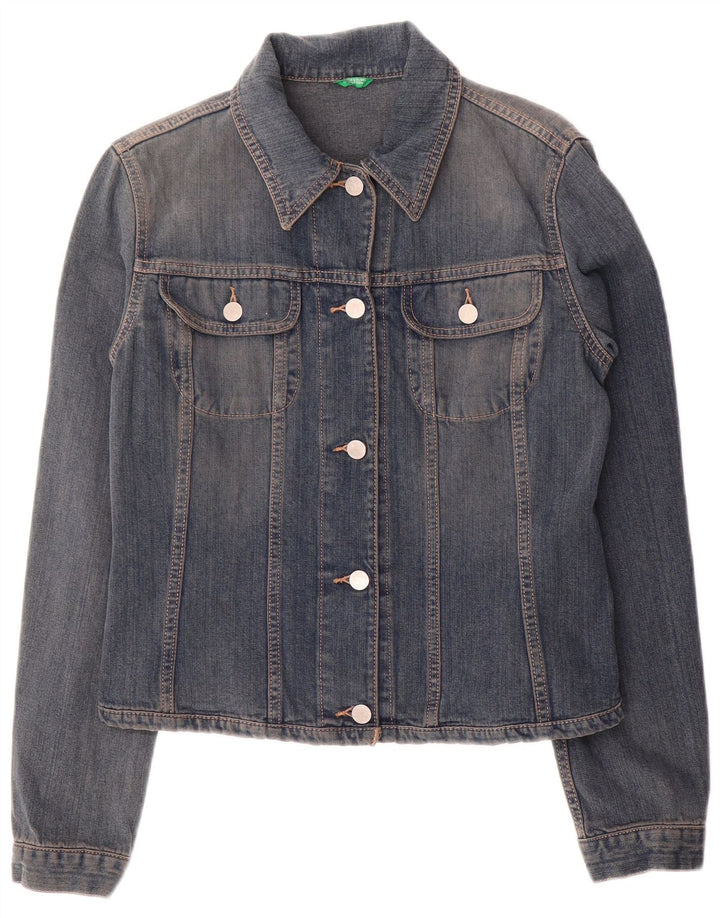 Benetton Dame Crop Denim Jacket UK 14 Medium Blue Bomuld