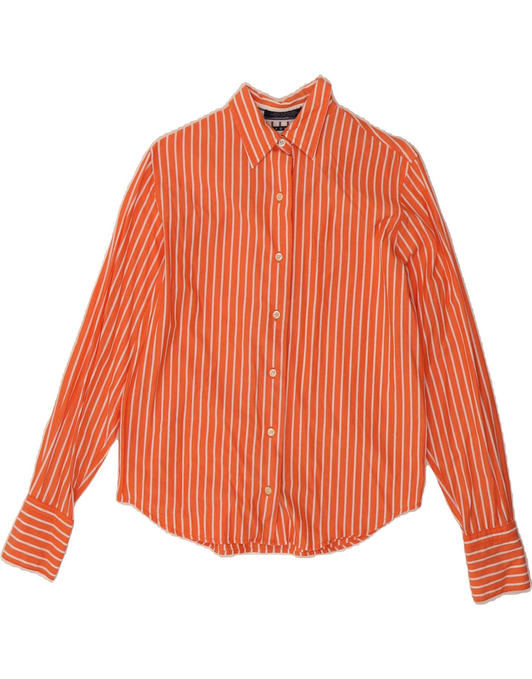 TOMMY HILFIGER Womens Shirt US 8 Medium Orange Pinstripe Cotton Vintage Tommy Hilfiger and Second-Hand Tommy Hilfiger from Messina Hembry 
