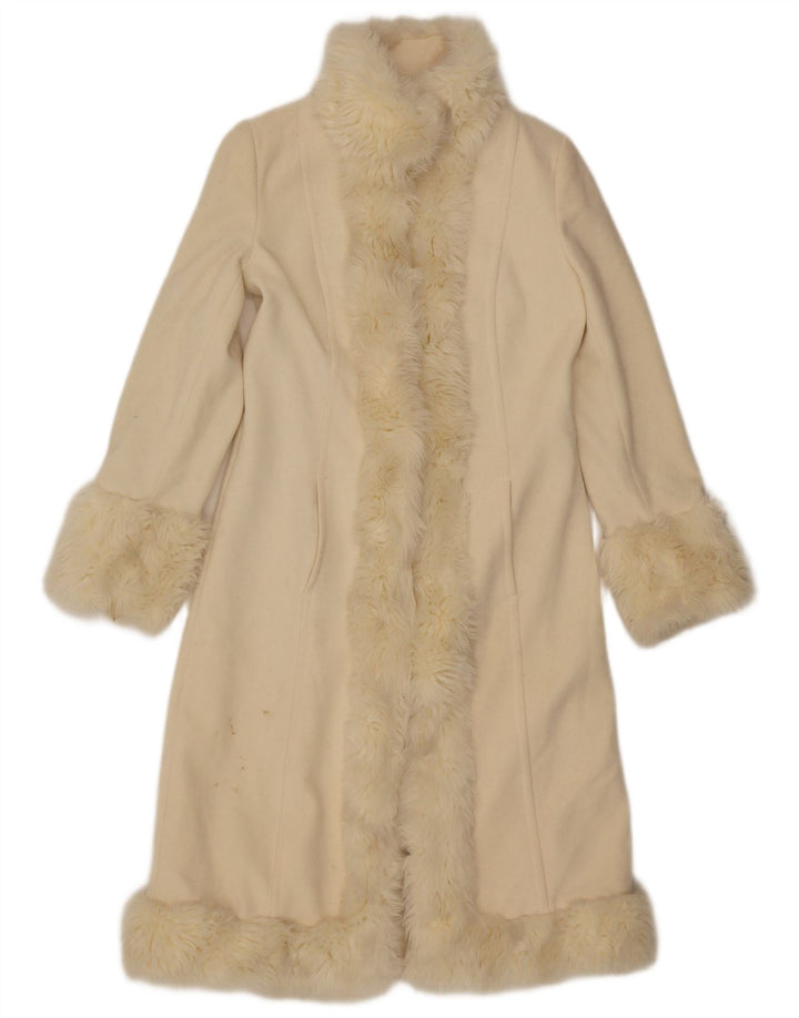 Zara Dame Overfrakke UK 10 Lille Beige Uld