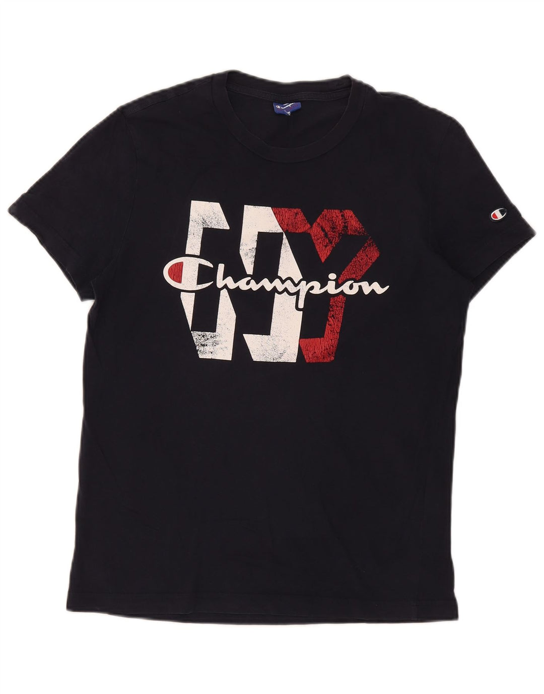 Champion Dame Grafisk T-Shirt Top UK 14 Medium Navy Blue