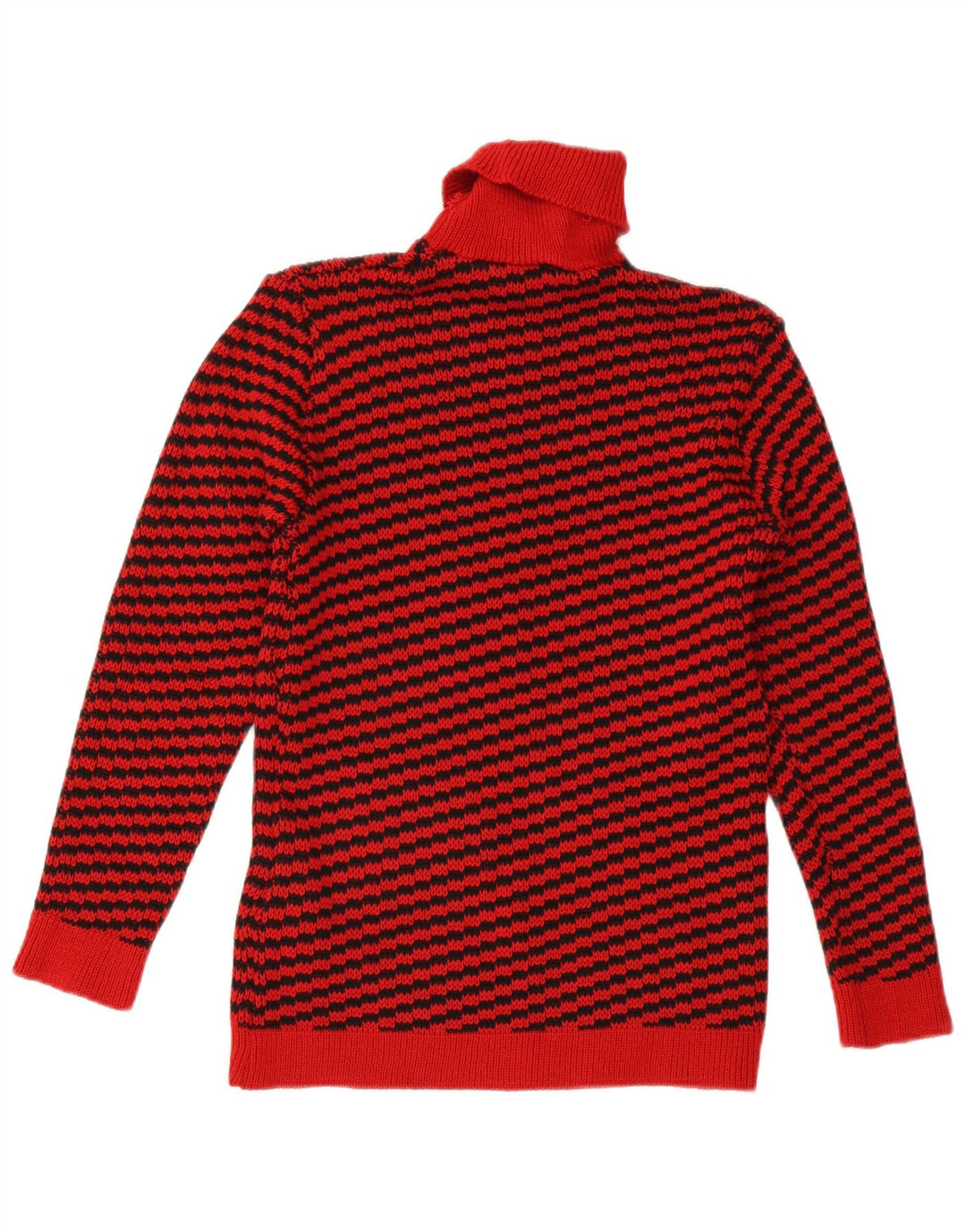 Vintage Dame Roll Neck Jumper Sweater UK 12 Medium rød stribet akryl