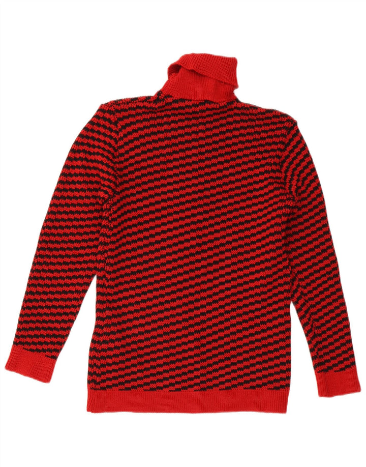 Vintage Dame Roll Neck Jumper Sweater UK 12 Medium rød stribet akryl