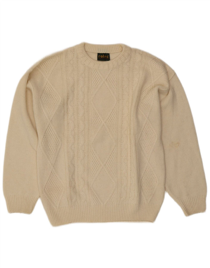 Vintage herre rund hals sweater stor off white Argyle/diamant uld