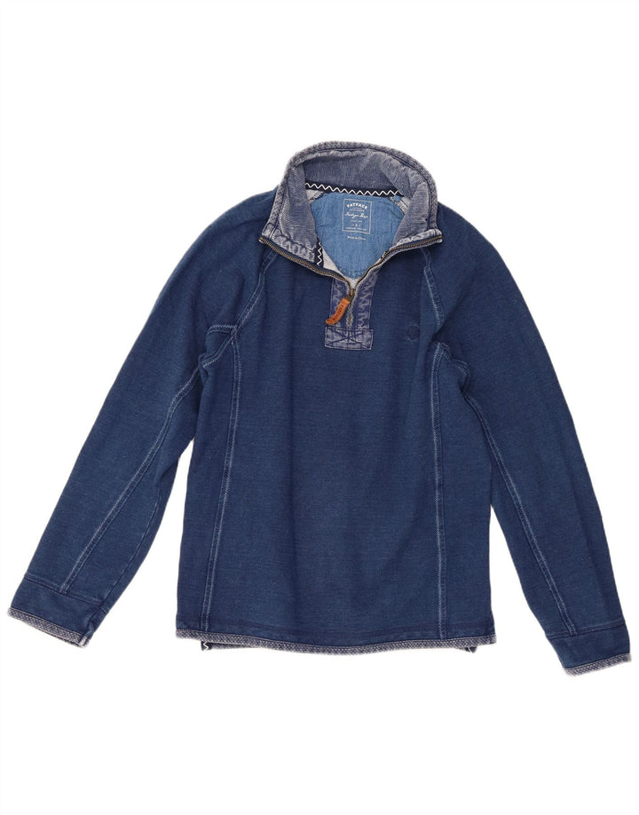 Fat Face Herre Indigo Zip Neck Sweatshirt Jumper lille blå bomuld