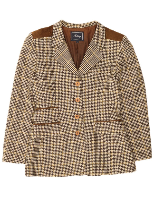 Vintage Womens 4 Button Blazer Jacket IT 44 Medium Brown Houndstooth Wool