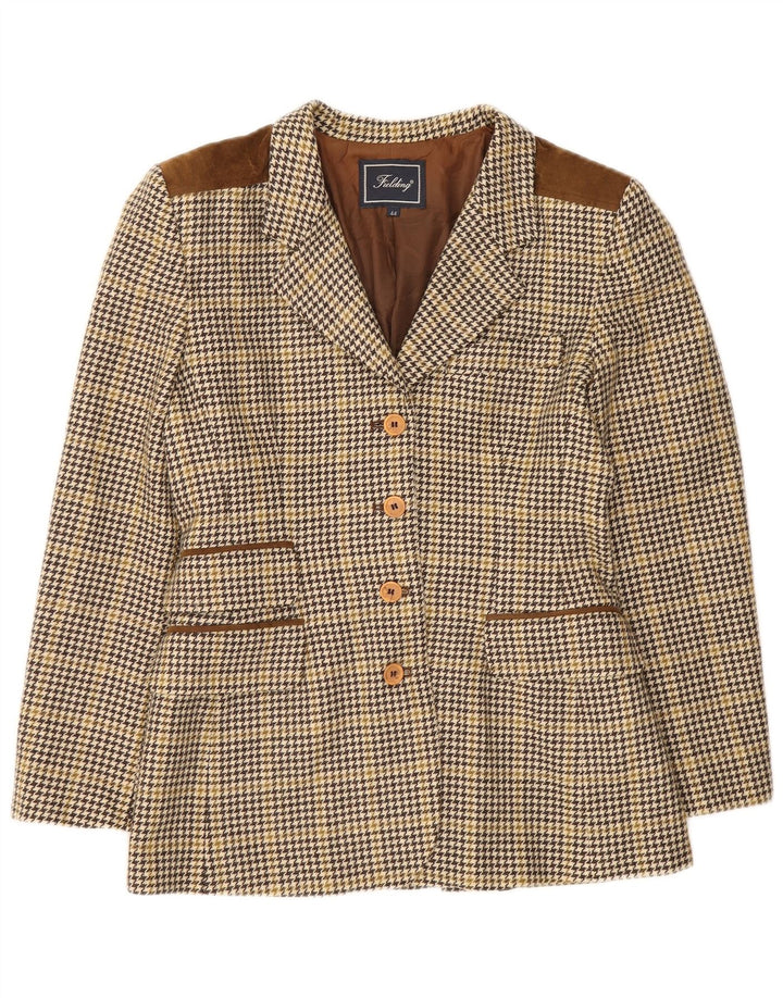 Vintage 4-knaps blazerjakke til kvinder IT 44 Medium Brown Houndstooth Uld