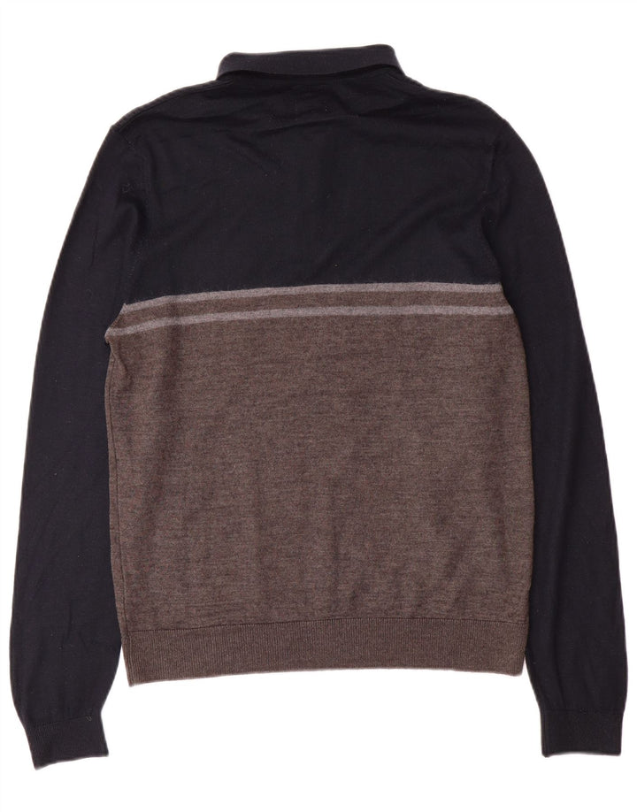 Zara Herre Polo Neck Jumper Sweater Medium Navy Blue Colourblock Akryl