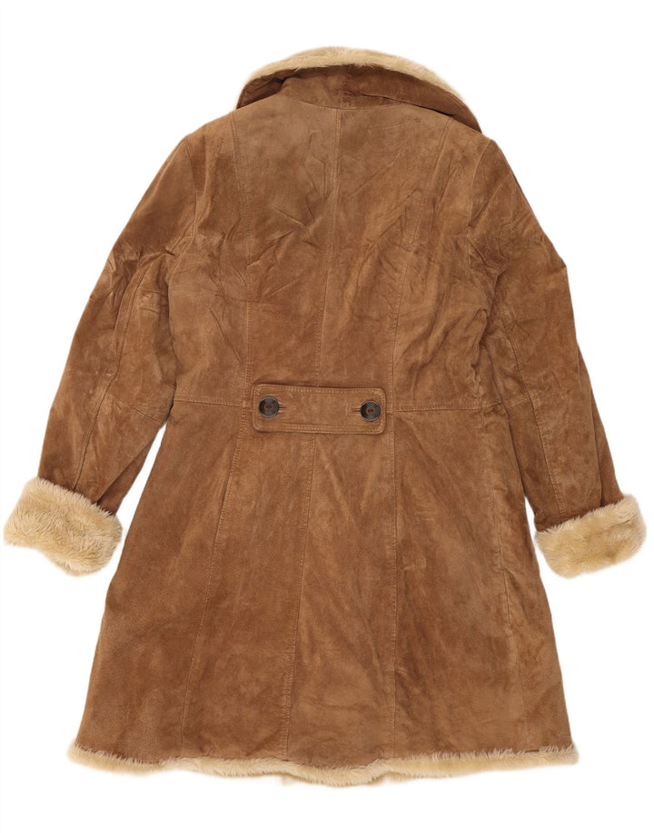 Camaieu Dame Double Breasted Shearling Coat UK 14 Large Beige Læder