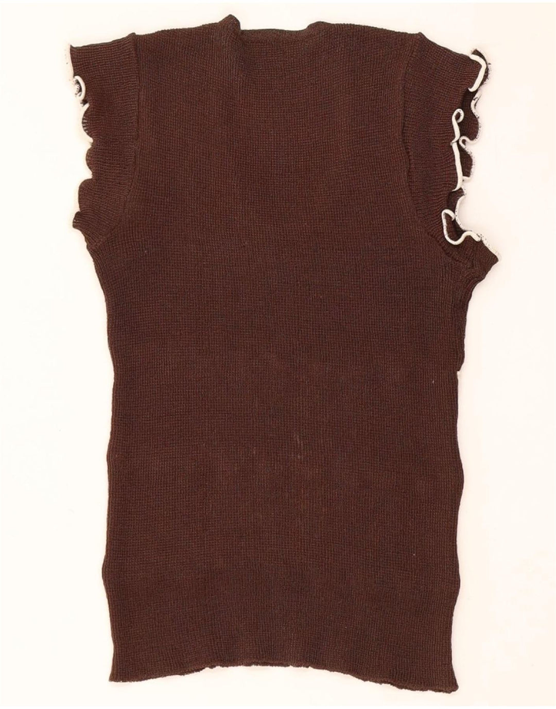 Vintage Dame Vest Tank Top UK 8 Small Brown Colourblock