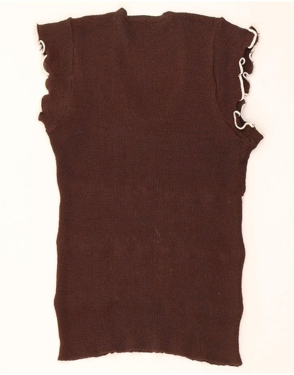 Vintage Dame Vest Tank Top UK 8 Small Brown Colourblock