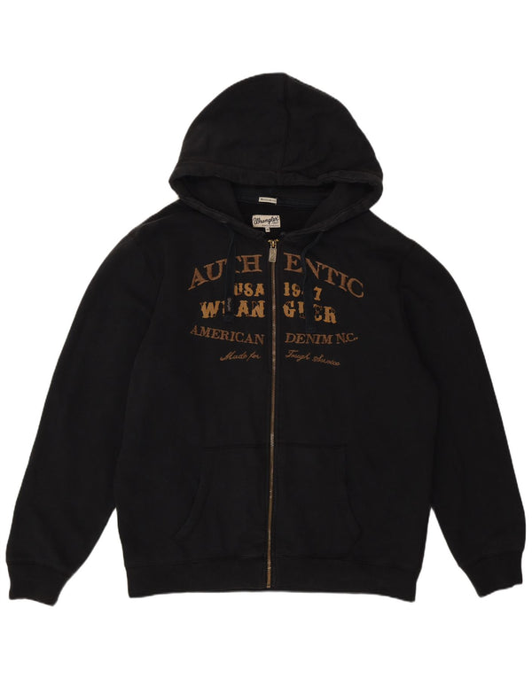 Wrangler Mens Graphic Zip Hoodie Sweater XL Black Cotton