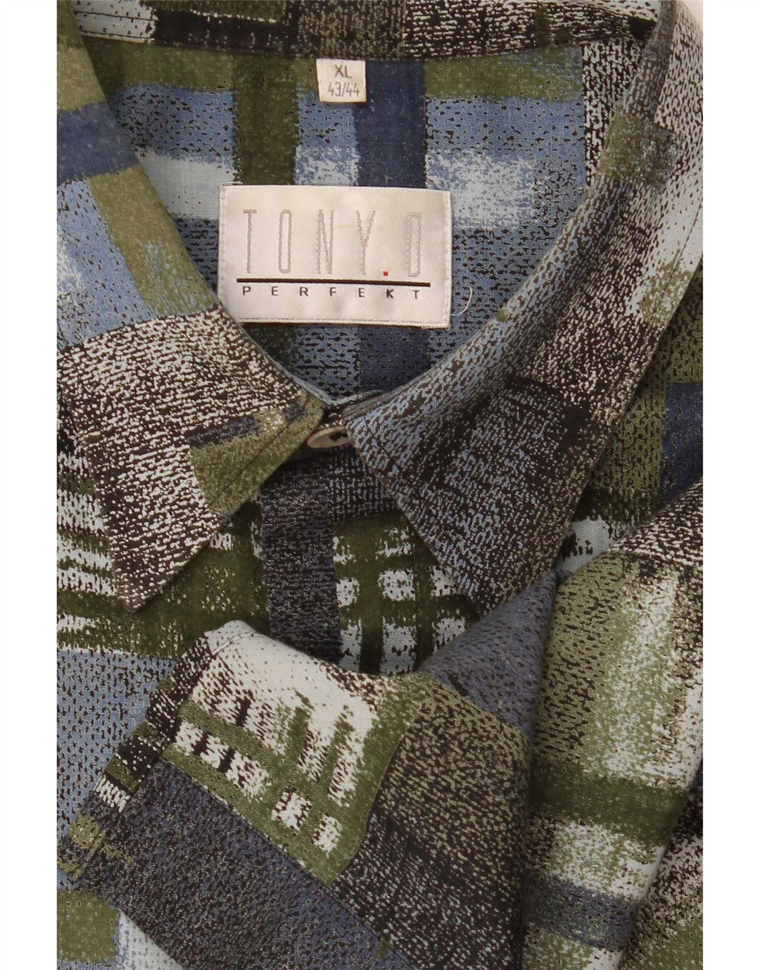 Vintage kortærmet herreskjorte XL Grøn Patchwork