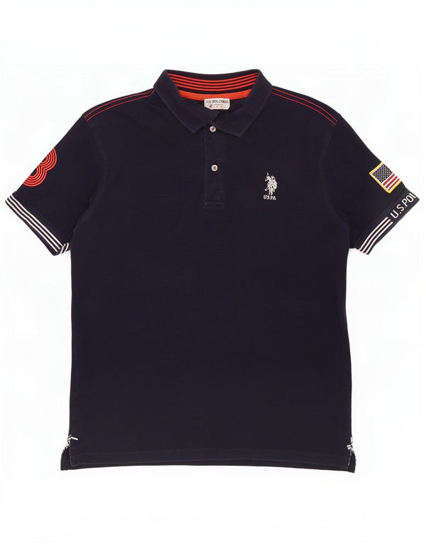 U.S. Polo Assn. Mens Stretch Graphic Rugby Polo Shirt Large Navy Blue