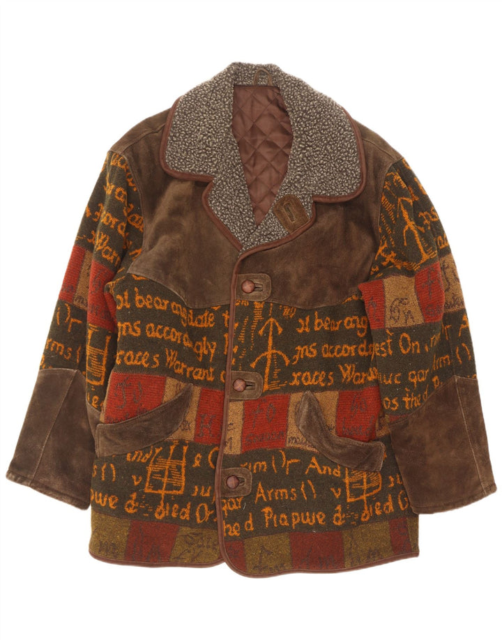 C & A Herre ruskind Loose Fit Overfrakke UK 38 Mellem brun patchwork læder