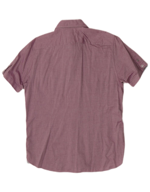 Ted Baker Kortærmet Herreskjorte Størrelse 4 Large Bourgogne Geometrisk Bomuld